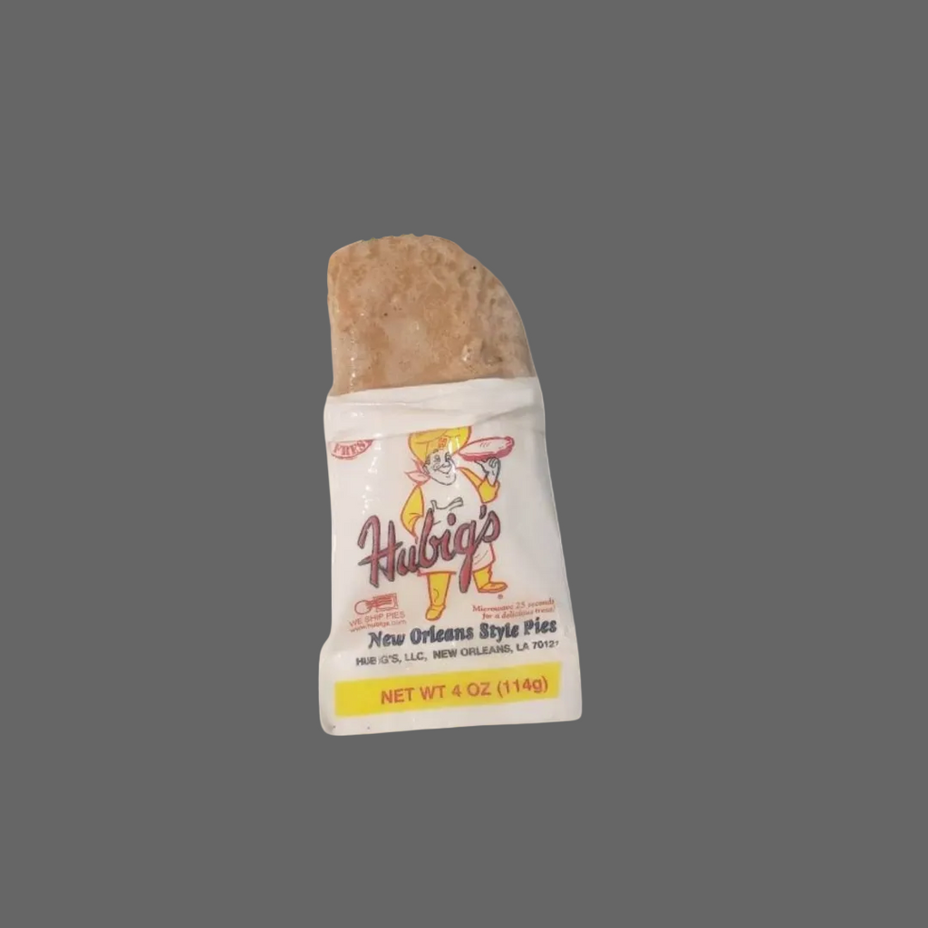 Handmade miniature Hubig's Pie ornament made by an artist in New Orleans of plaster, paper, and resin.